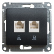 Розетка двойная компьютерная RJ45+RJ45 кат.5E механизм SE Glossa, антрацит