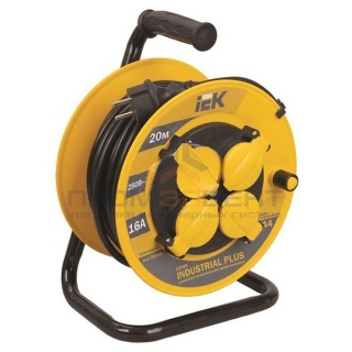 Удлинитель на катушке IEK "Industrial plus" 20м 3х1,5мм 16А IP44 4 розетки с термозащитой